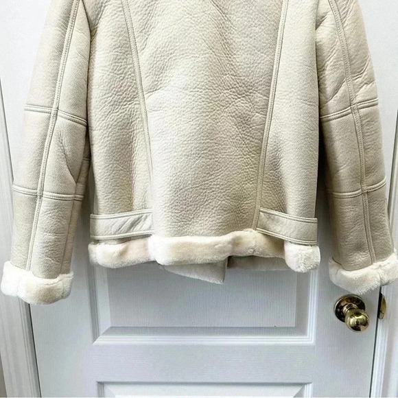 Topshop Cora Faux Shearling Moto Aviator Biker Jacket Cream Ecru Size 4 NWOT - Picture 11 of 16